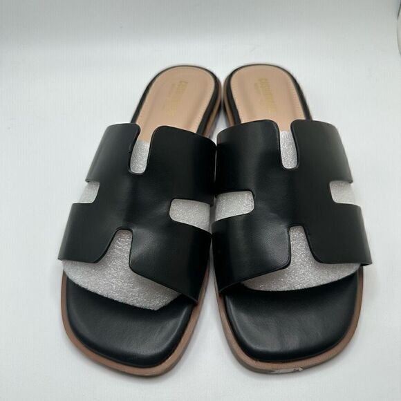CUSHIONAIRE Women's slide sandal +Memory Foam 7 WIDE BLACK - Picture 2 of 7